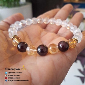 دستبند کوارتز شفاف ترکیب با گارنت و سیترین